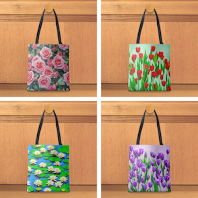 floral tote bags, drawstring bags and pouches on Zazzle.