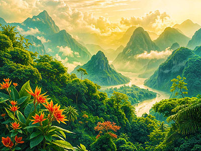 Overlooking the Mountains From the Forest During Golden Hour