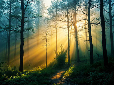 Sun Rays Through the Forest